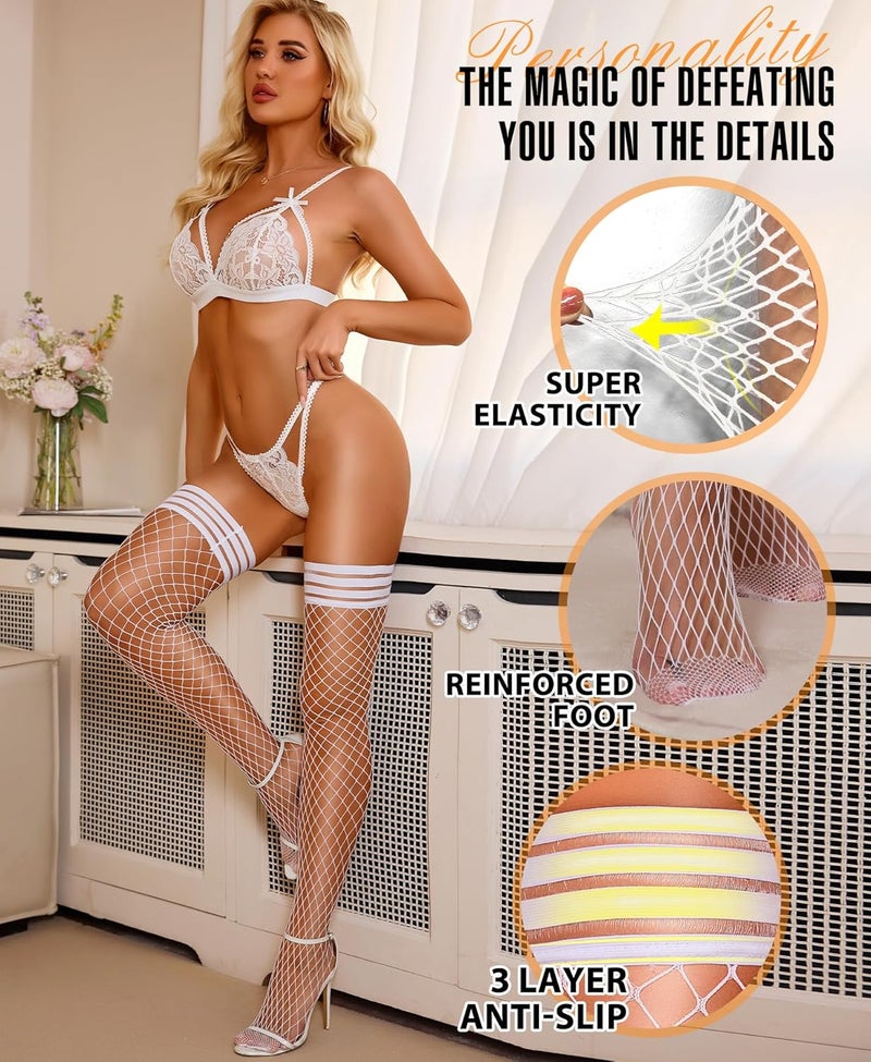 RSLOVE Fishnet Thigh High Stockings - Womens Fishnet Stockings Antiskid Silicone Stay Up Pantyhose Sexy Lingerie for Women - Image 3